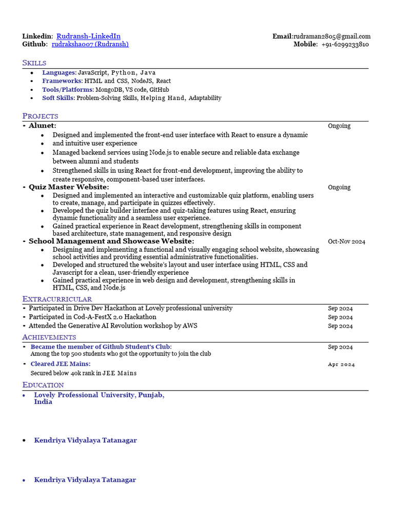 CV Template-1 | PDF | Websites | Computer Programming