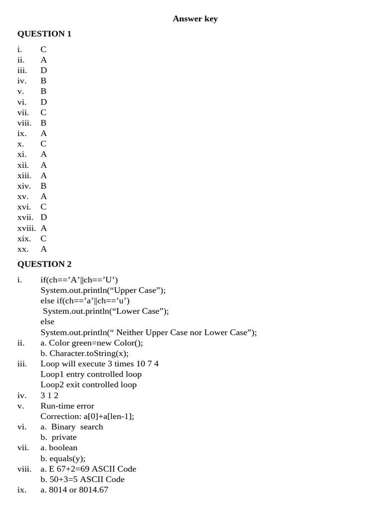 Answer Key Full Portion - I | PDF | Computer Science | Computer Programming