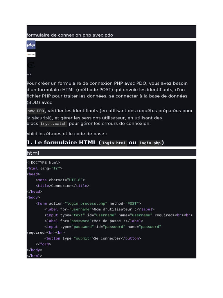 Bases Formulaire de Connexion PHP | PDF | PHP | Données informatiques