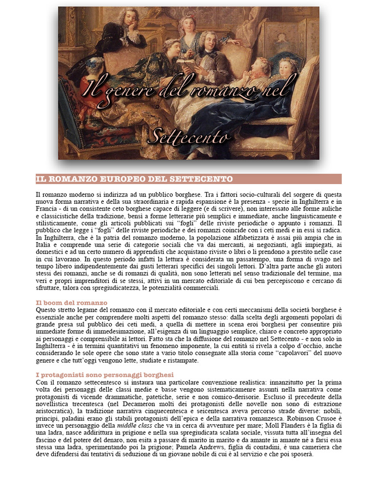 Il Romanzo Del Settecento | PDF