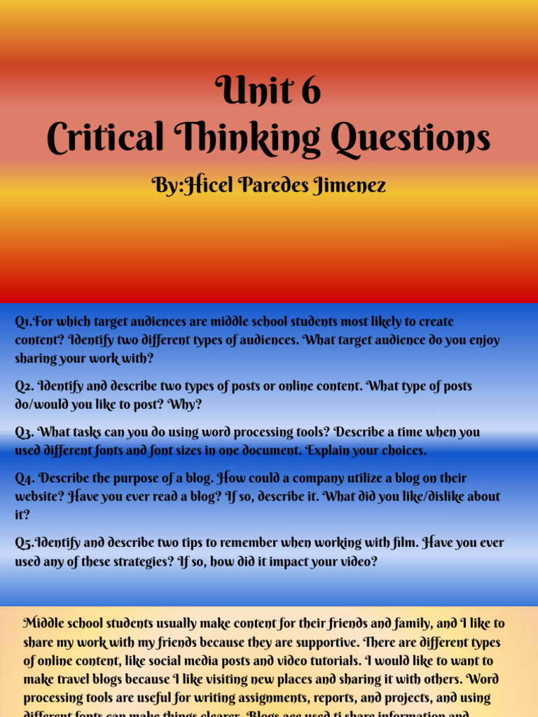 Unit 6 Critical Thinking Questions | PDF