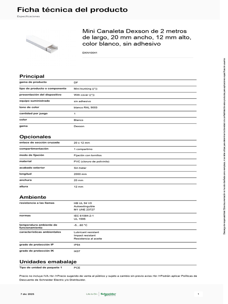 Schneider Electric Canaletas y Portalámparas Dexson DXN10041 | PDF