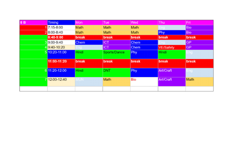 8B Timetable | PDF