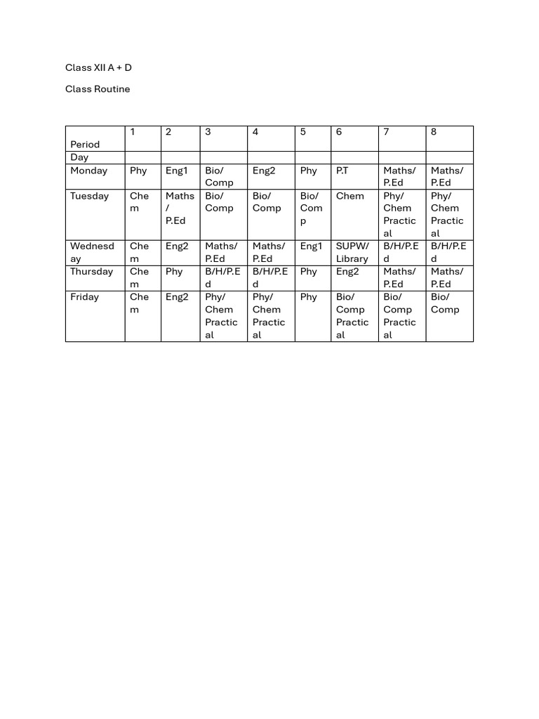 Class XII Routine 26-27 | PDF