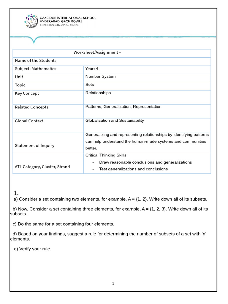 ATL Task 1 - Sets | PDF