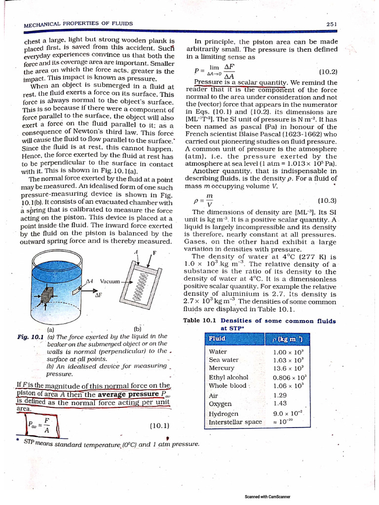 Chapter - 10 Mechanical Properties of Fluids | PDF