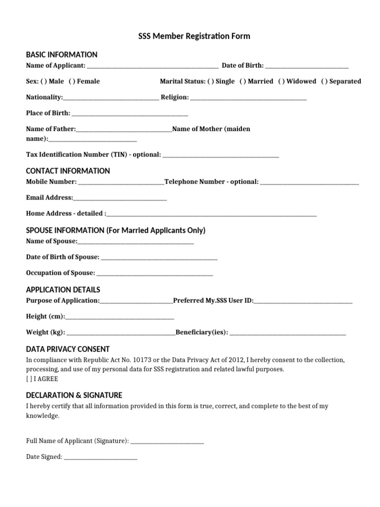 SSS Member Registration Form | PDF