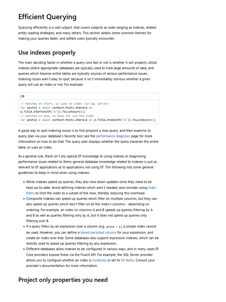 Efficient Querying - EF Core | PDF | Database Index | Databases