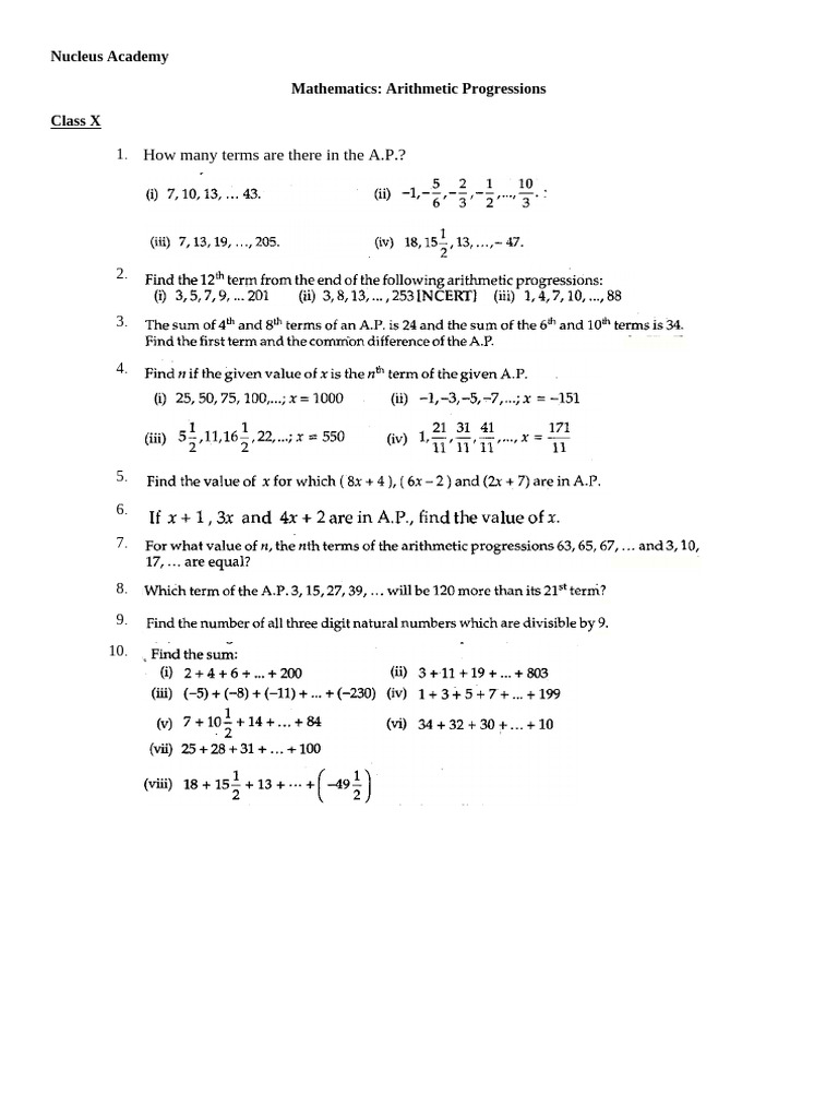 01 Arithmetic Progressions Assignment | PDF