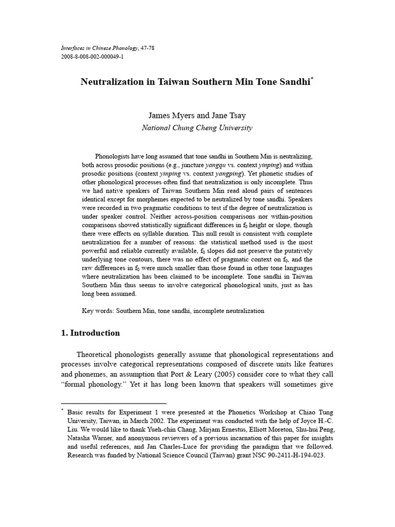 Myers and Tsay 2008 | PDF | Tone (Linguistics) | Phoneme