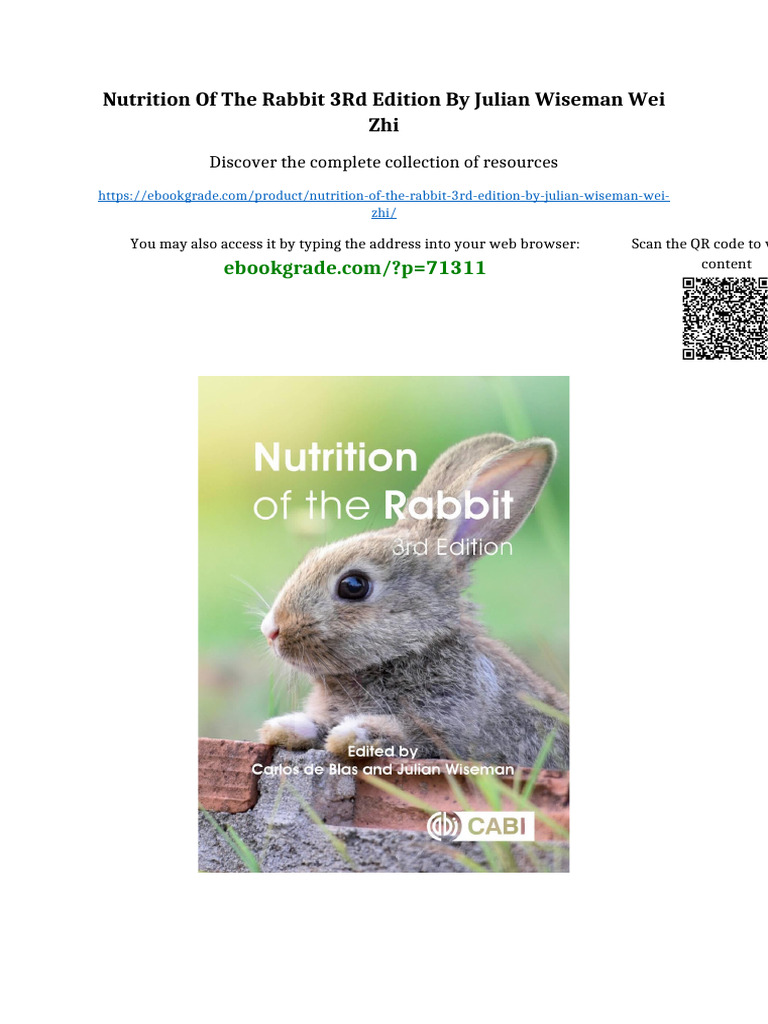Nutrition of the Rabbit 3rd Edition by Julian Wiseman Wei Zhi online ...