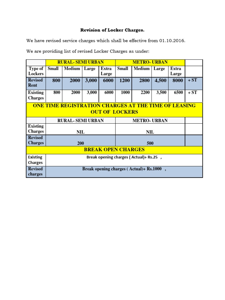 Notice - Revision Locker Charges | PDF