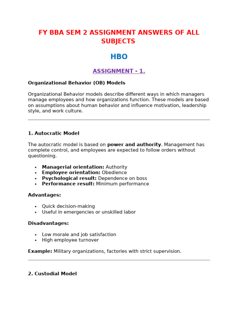 Fy Bba Sem 2 Assignment Answers of All Subjects | PDF | Cloud Computing ...