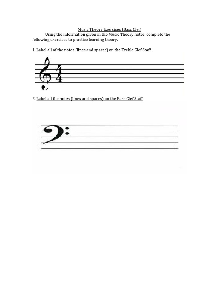 Music Theory Exercises Bass Clef | PDF | Clef | Musicology
