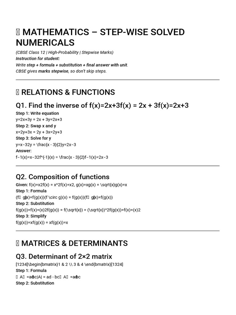 Mathematics - Step Wise Solved Numericals 2026 21 01 03 26 14 | PDF ...