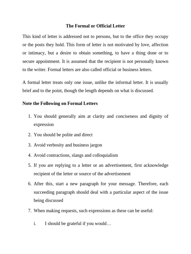 The Formal or Official Letter | PDF