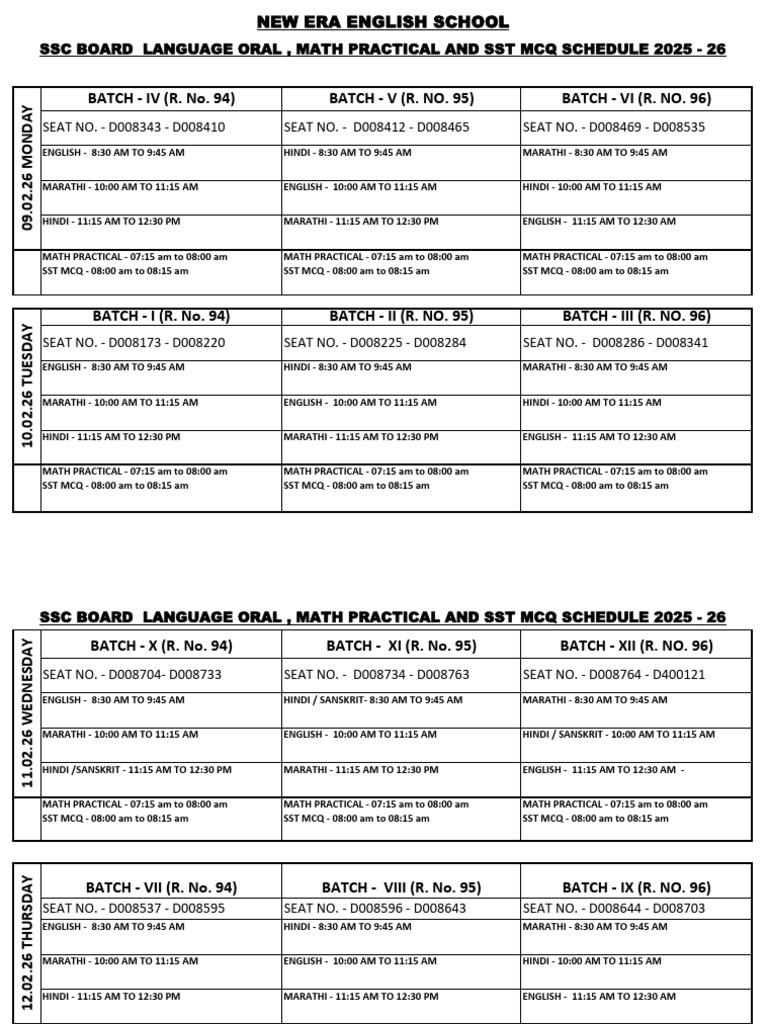 SSC Board Language Oral, Math Practical and SST MCQ Schedule 2025-26-2 ...