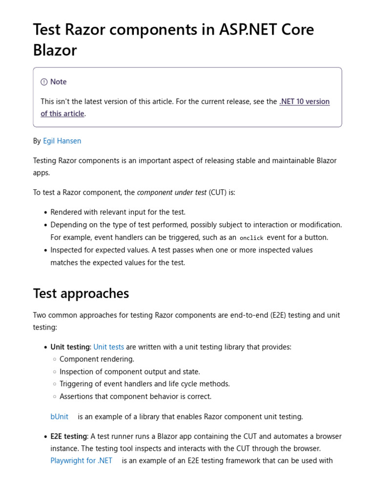 Test Razor Components in ASP - Net Core Blazor | PDF | Unit Testing ...