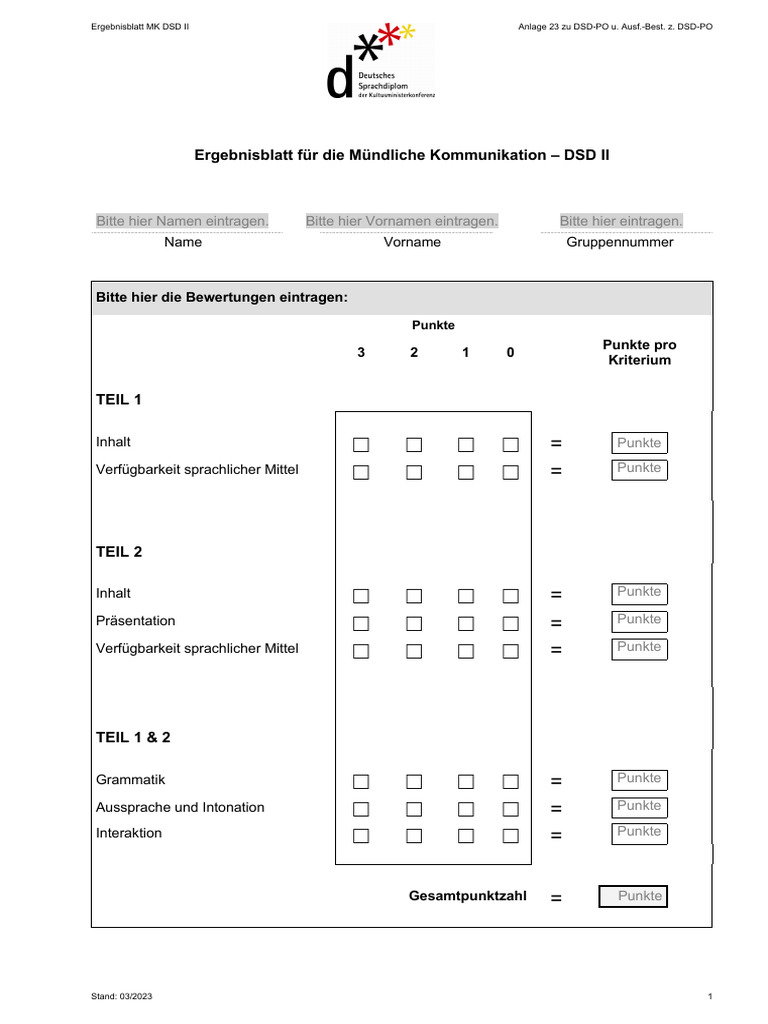 Ergebnisblatt MK DSD II | PDF