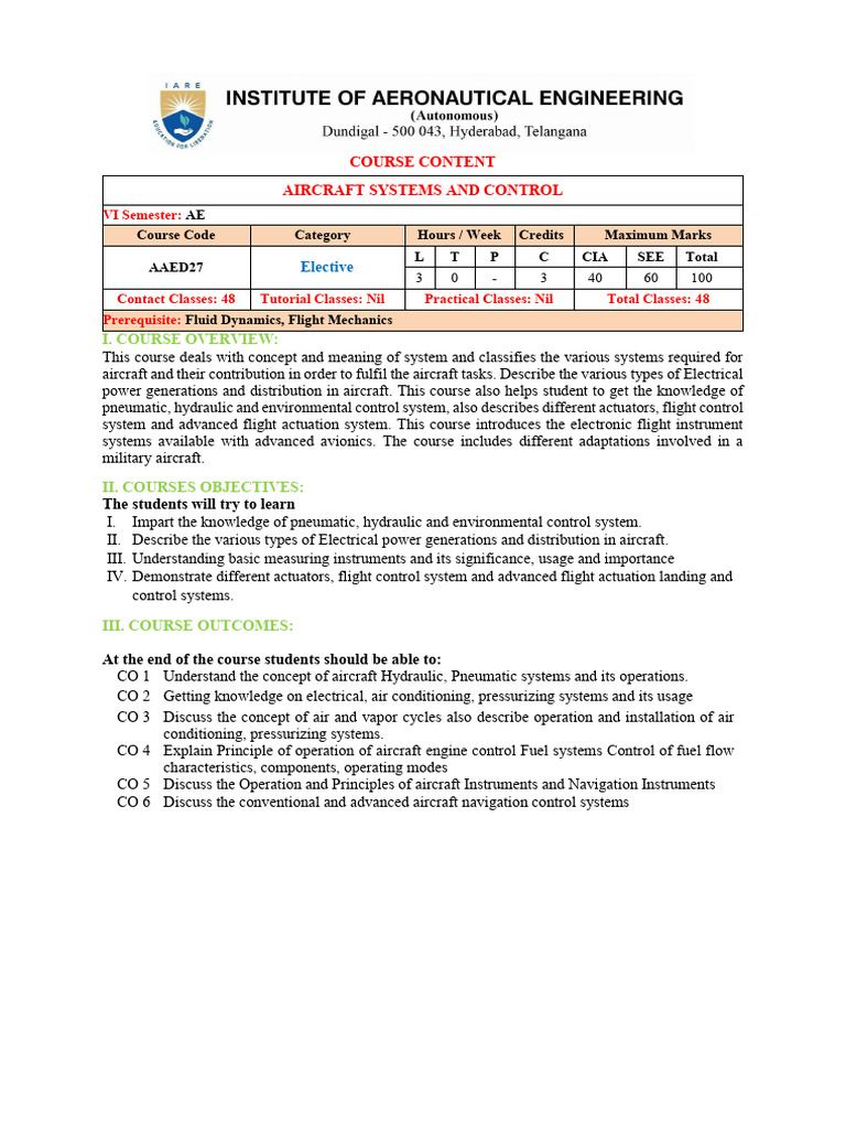 Aircraft System and Control | PDF | Engines | Actuator