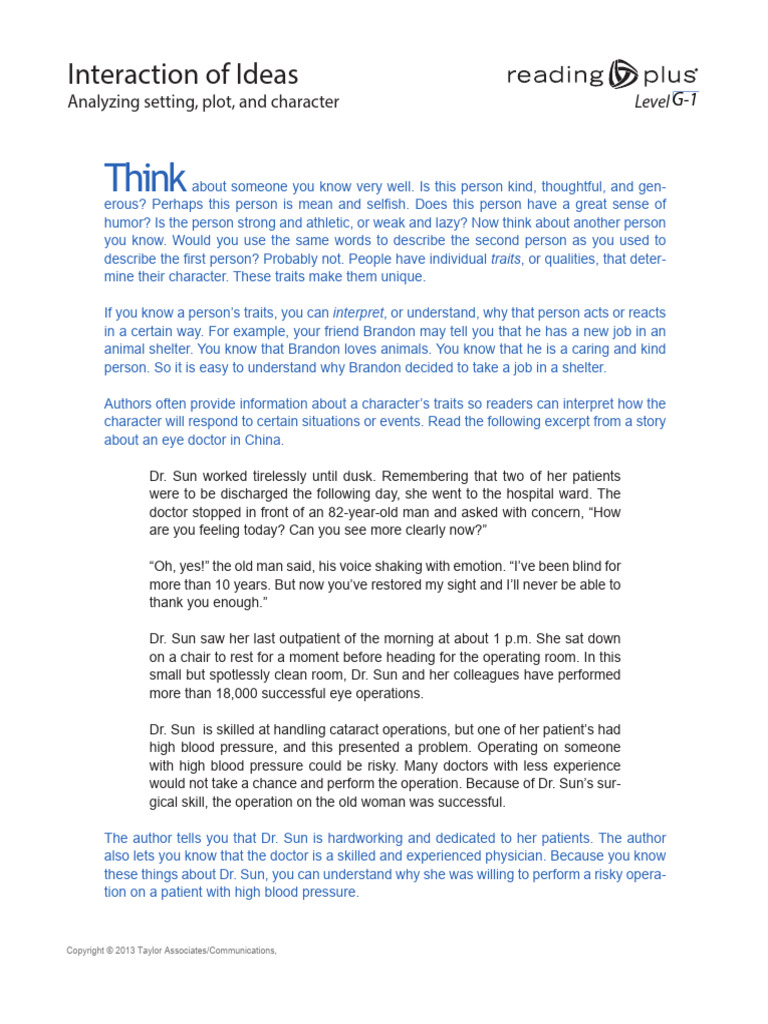 Alex Howard - InteractionOfIdeas-AnalyzingSettingPlotAndCharacterG1 | PDF