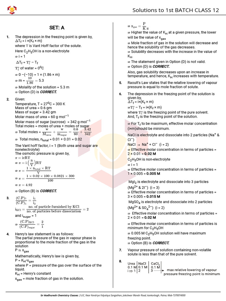 1st Batch Class 12 a Solution 1749800438 | PDF | Solubility | Chemistry