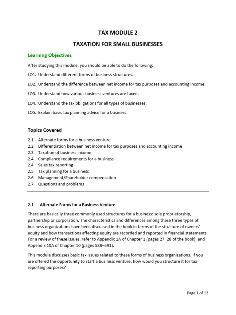 Tax Module 2 Taxation For Small Businesses | PDF | Expense | Taxes