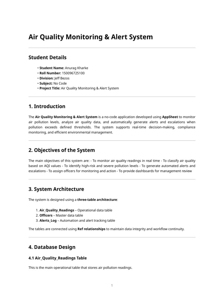 Air Quality Monitoring & Alert System – Final Report | PDF | Computing ...