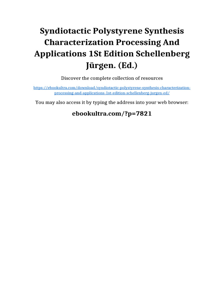 Syndiotactic Polystyrene Synthesis Characterization Processing and ...