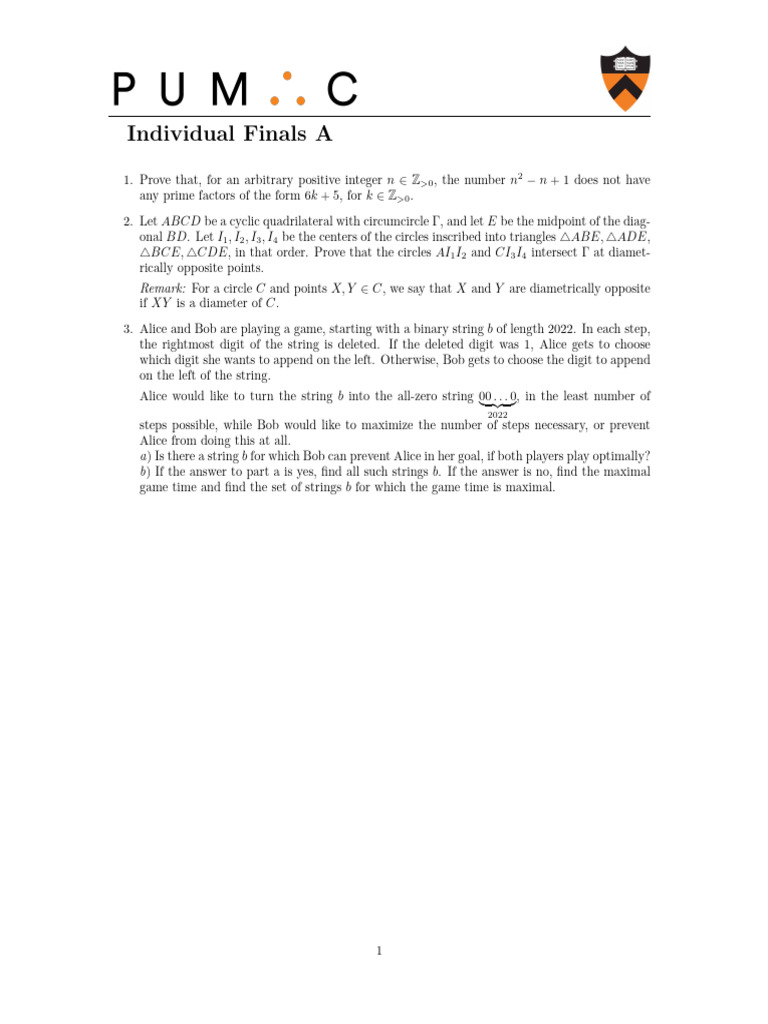 PUMaC 2021 Finals A | PDF