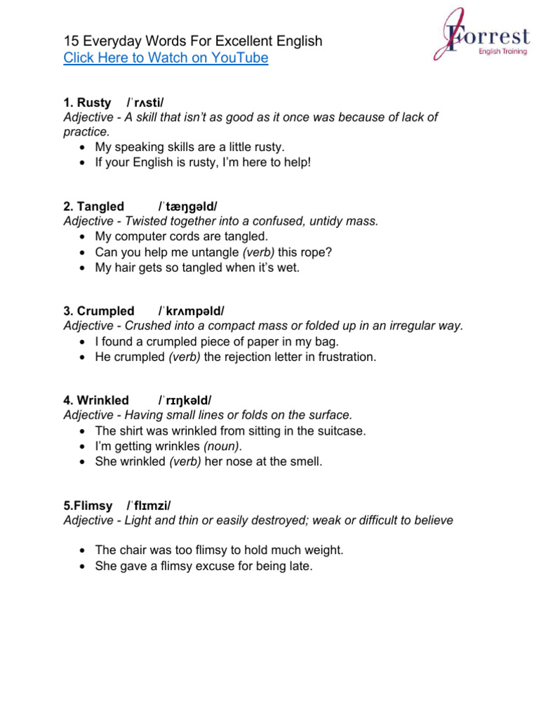 90 Words For Excellent English by JForrest English - Delete | PDF ...