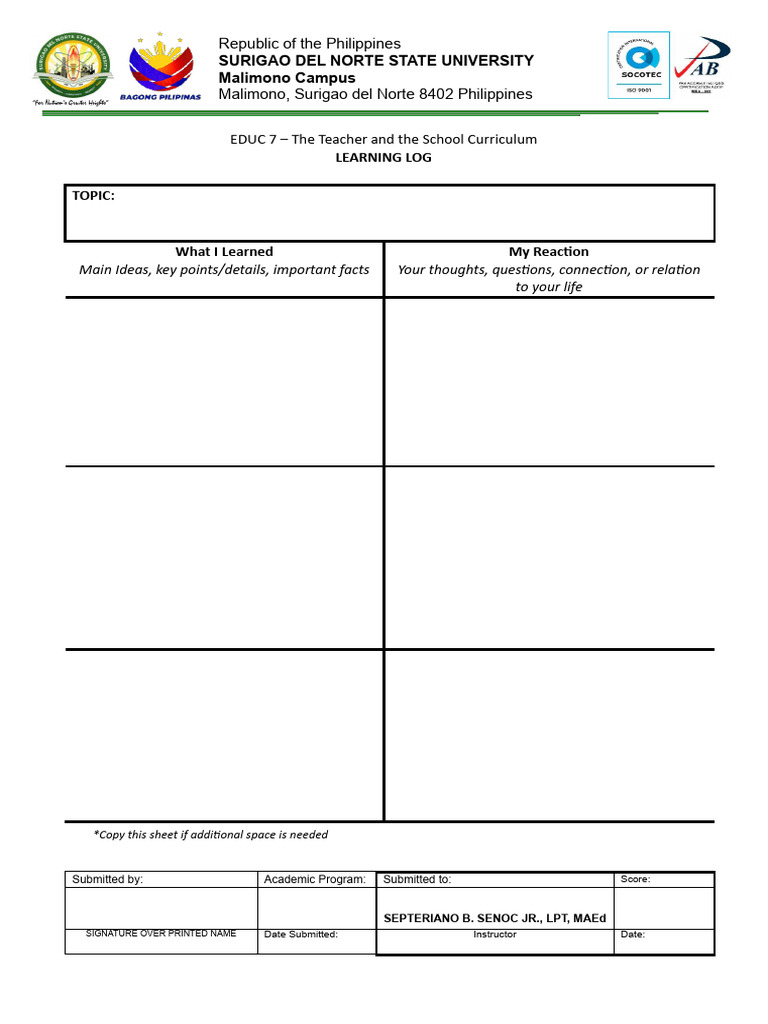 Educ 7 Learning Log | PDF