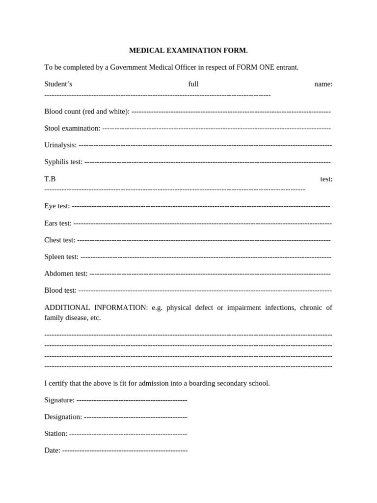 Medical Examination Form | PDF | Immunology | Medicine