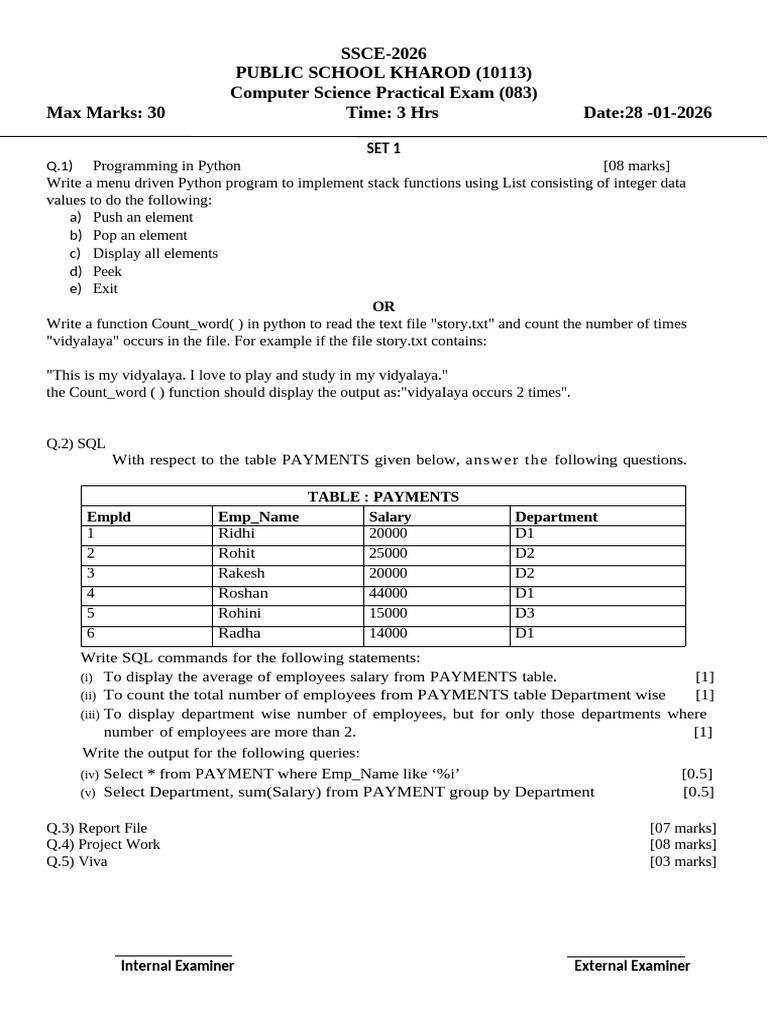 Computer Science Board Practicals 2026-1 | PDF | Computer Engineering ...