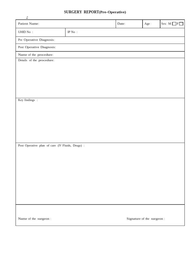 Preoperative Surgery Report | PDF