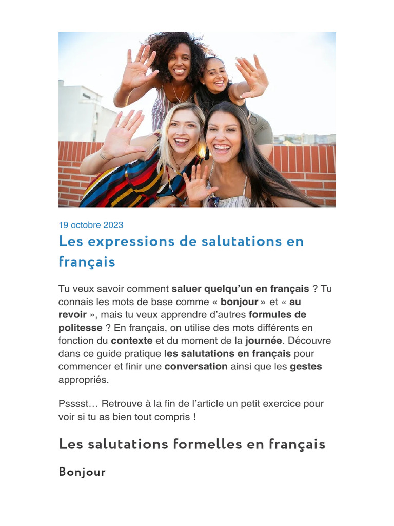 Les Salutations en Français - Le Guide Pratique | PDF