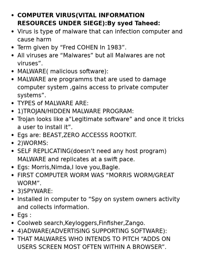 Computer Virus Full | PDF | Computer Virus | Malware
