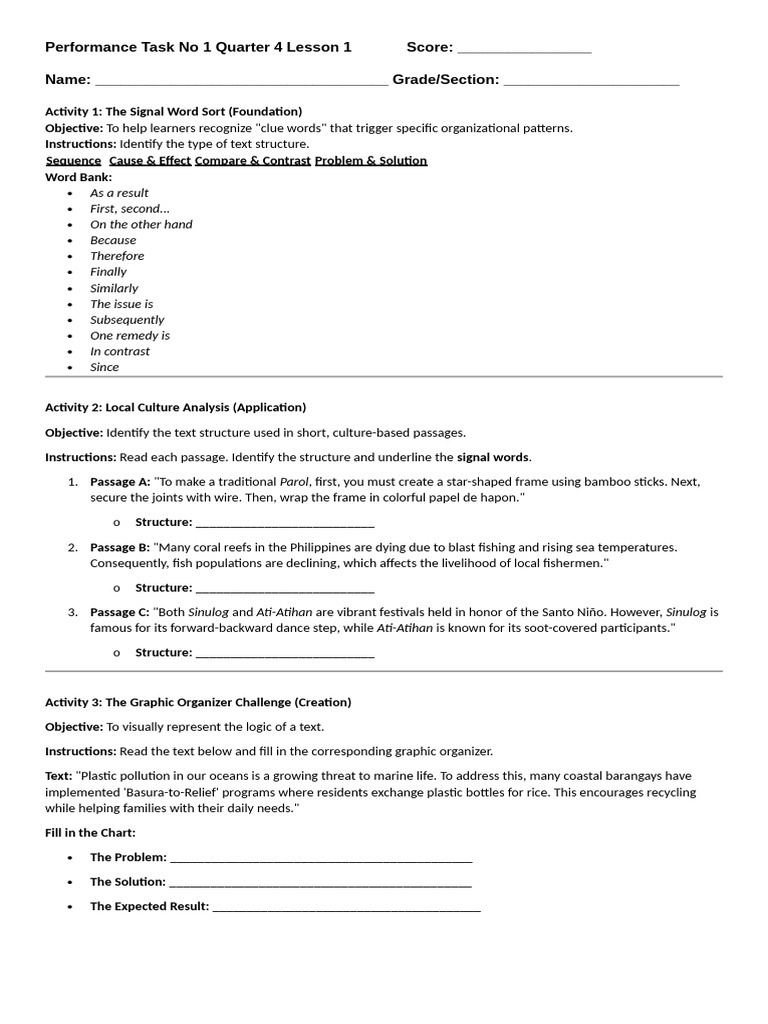 Text Type Structure Activity Grade 7 | PDF