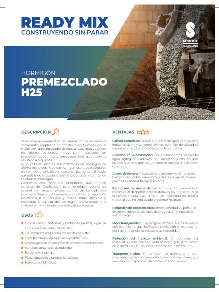 Ficha Ready Mix h25 | PDF | Hormigón | Cemento