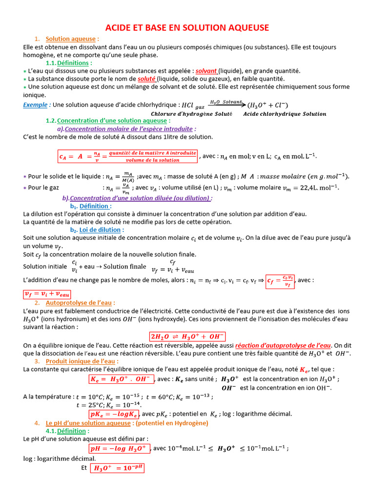 Acide Et Base en Solution Aqueuse (Couleur) | PDF | Concentration ...