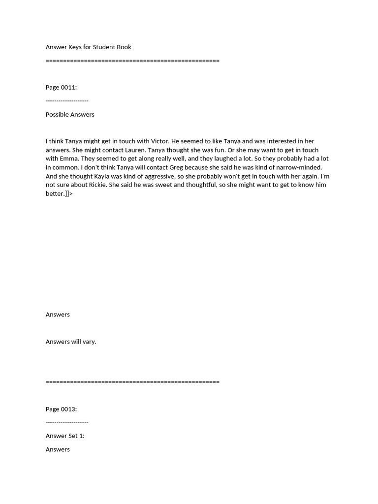Viewpoint 1 Answer Key Part 1 | PDF