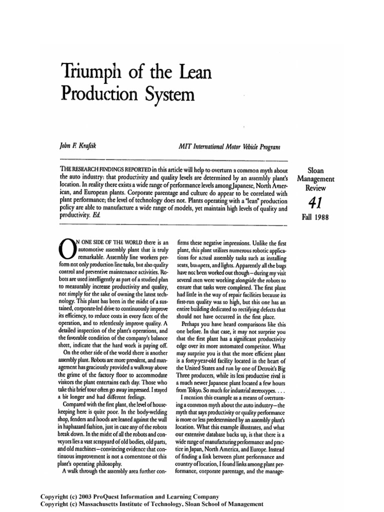Triumph of The Lean Production System | PDF