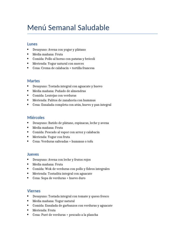 Menu Semanal Saludable | PDF