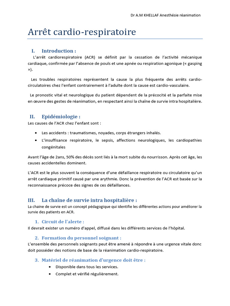 13 Arr t Cardio Respiratoire PDF R animation Cardio pulmonaire 