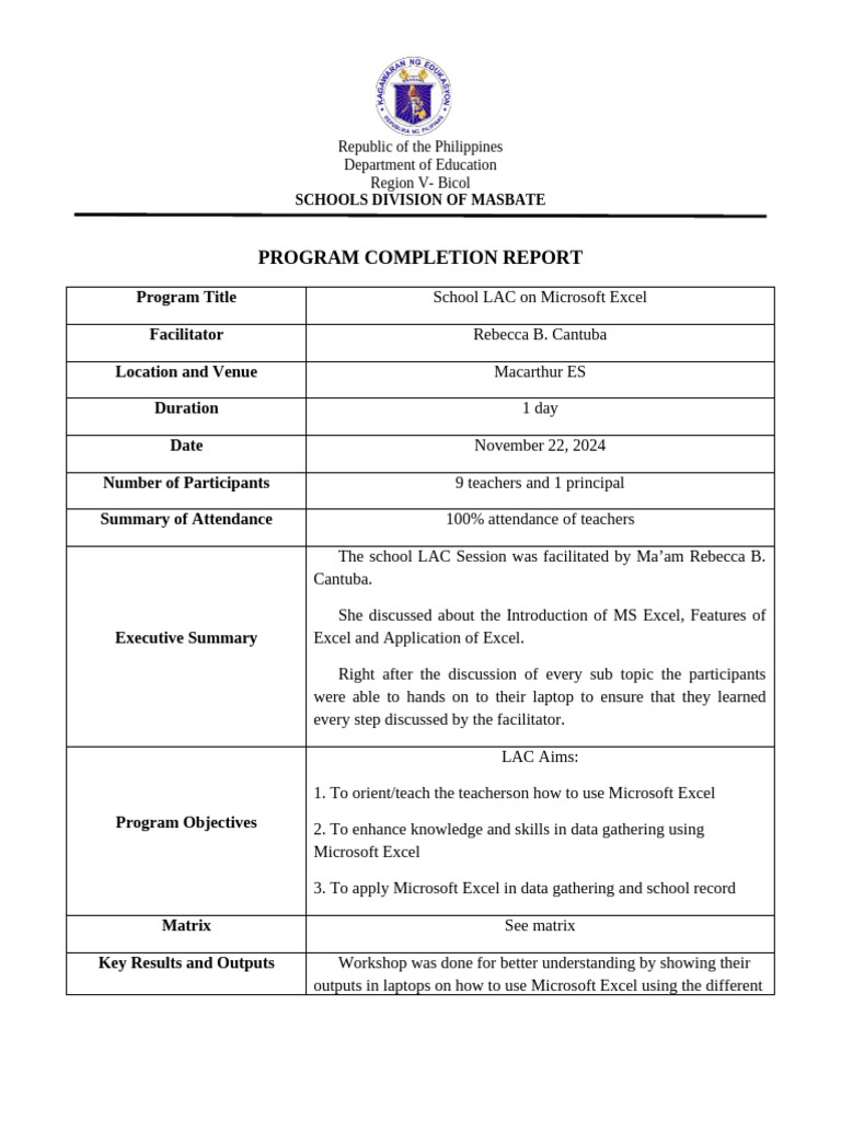 Program Completion Report | PDF