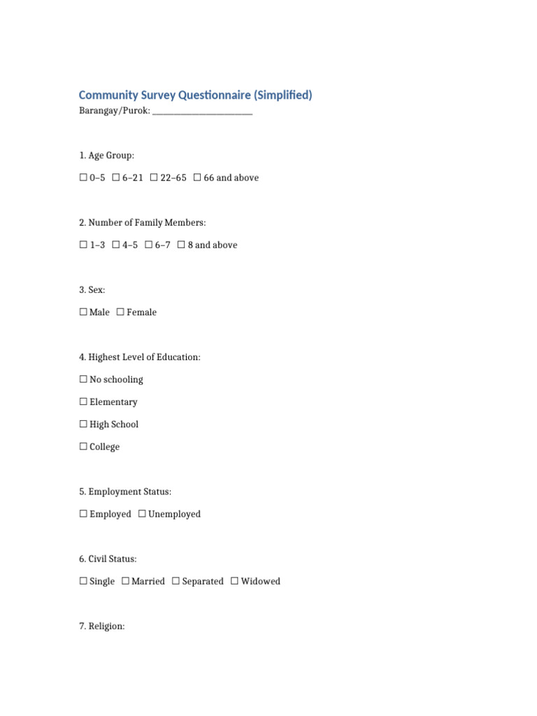 Simplified Community Survey | PDF