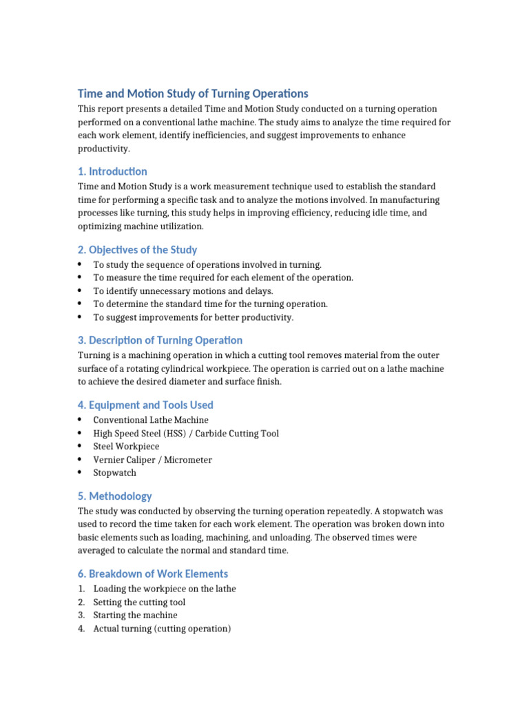 Time and Motion Study of Turning Operations | PDF | Machining ...