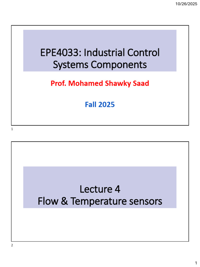 Lecture 4 - Flow and Temp. Sensors | PDF | Flow Measurement | Turbine