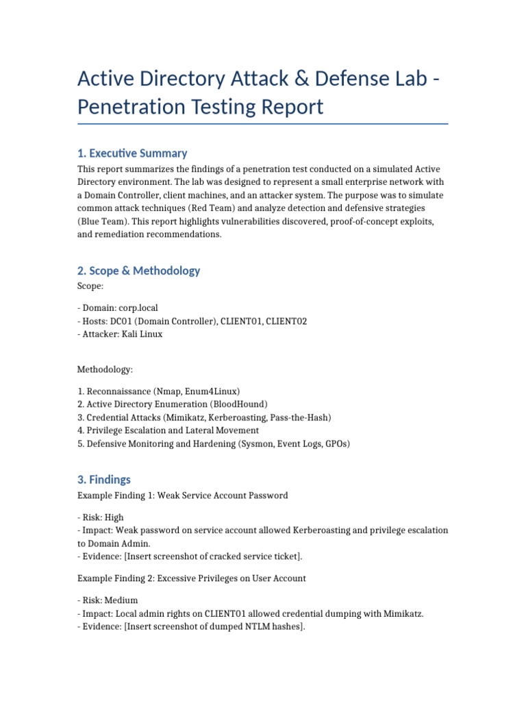 AD Pentest Report Template | PDF