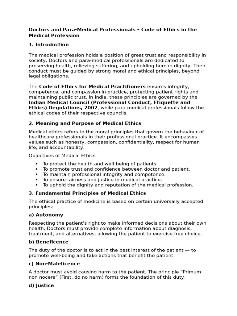 Code of Ethics in The Medical Profession (Unit 2) | PDF | Medical ...